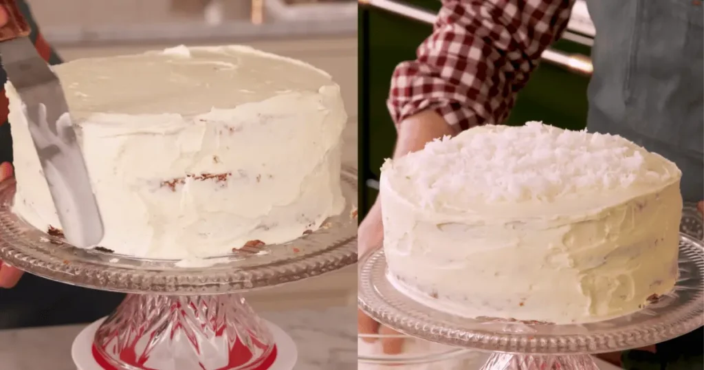 Scrumptious moist coconut cake topped with creamy coconut frosting and shredded coconut flakes, a tropical delight for coconut enthusiasts, perfect for any occasion.