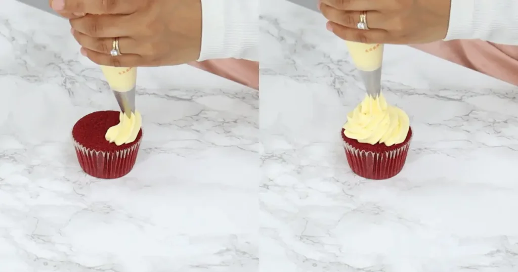 Delicious homemade red velvet cupcakes with creamy cream cheese frosting, garnished with chocolate shavings and fresh strawberries, perfect for special occasions and indulgent treats.