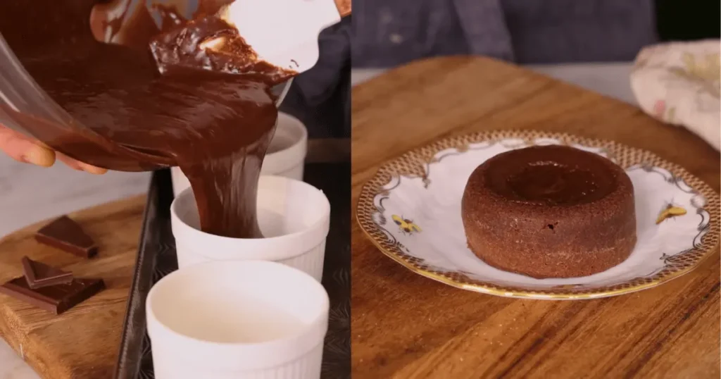 Decadent chocolate lava cake with a molten center, served warm and topped with a scoop of vanilla ice cream and a drizzle of chocolate sauce, a delightful dessert for chocolate lovers.