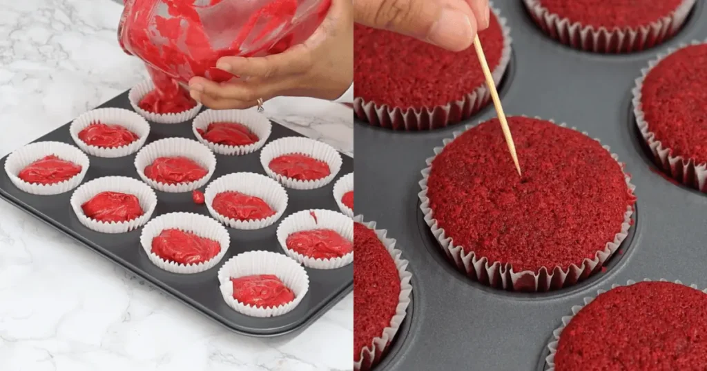 Delicious homemade red velvet cupcakes with creamy cream cheese frosting, garnished with chocolate shavings and fresh strawberries, perfect for special occasions and indulgent treats.